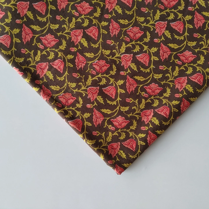 Traditional Brown Floral Jaal Hand Printed Cotton Fabric uploaded by business on 8/4/2022