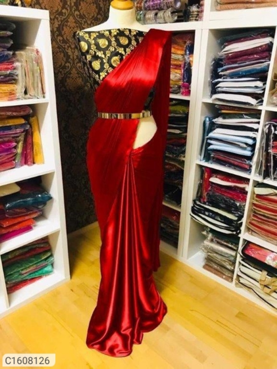 Name:* Pretty Solid Satin Silk Sarees With Jacquard Blouse
 uploaded by business on 8/4/2022
