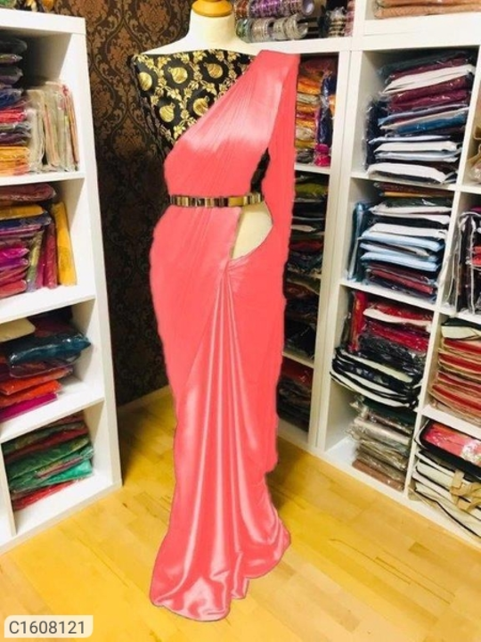 Name:* Pretty Solid Satin Silk Sarees With Jacquard Blouse
 uploaded by Online selling on 8/4/2022