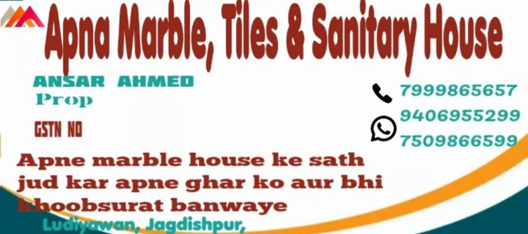 Visiting card store images of Apna marble, tiles and sanitary