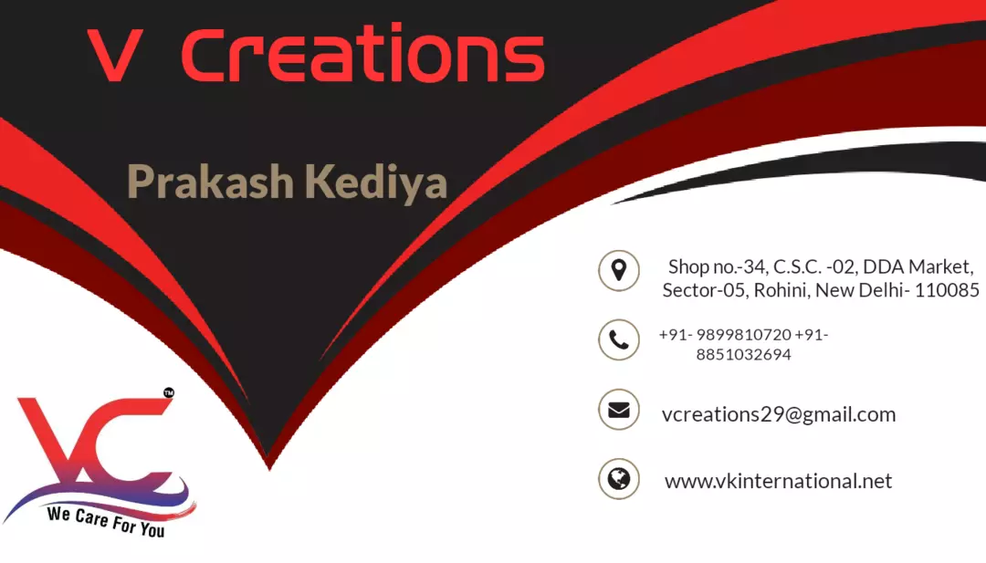 Visiting card store images of V Creations