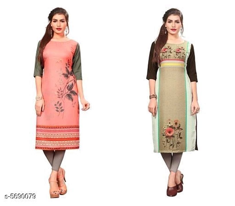 Post image Catalog Name:*Diva Elegant Women's Kurtis Combo*
Fabric: Crepe
Sleeve Length: Three-Quarter Sleeves
Pattern: Printed
Combo of: Combo of 2
Sizes:
S (Bust Size: 36 in, Size Length: 44 in) 
XL (Bust Size: 42 in, Size Length: 44 in) 
L (Bust Size: 40 in, Size Length: 44 in) 
M (Bust Size: 38 in, Size Length: 44 in) 
XXL (Bust Size: 44 in, Size Length: 44 in) 
Dispatch in  20 Days
Design: 5
Easy Returns Available In Case Of Any Issue...