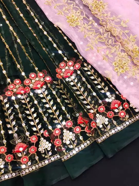 Post image New Arrival 🤩
New premium Heavy Lengha 
Soft Orgenza Squence Work Lengha(unstitched) With embroidery sequence workblouse satin silk with sequence embroidery work
Duppata Net with embroidery stone work
Lengha 3 Meter Blouse 0.80 M
*Price ~ 1099+$
Ready Stock Available !!