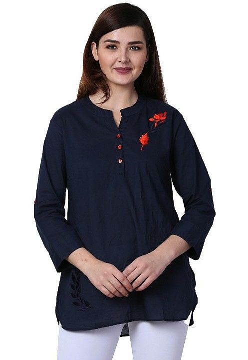 SGF women's navy blue embroidery  cotton top uploaded by Shree Ganesh fashion on 11/22/2020