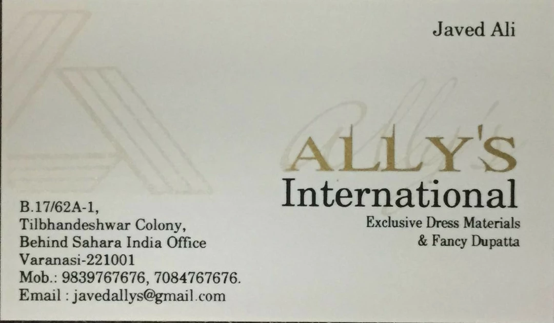 Visiting card store images of Allys international