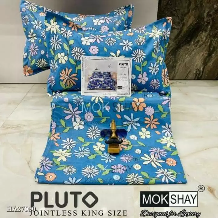 Post image Catalog Name: *PLUTO KING* 👑 *108*108 BEDSHEET SET(1+2)* 699/- ⭐ ALL NEW CATALOGUE FOR ONLINE AND OFFLINE ⭐*PLUTO KING* 👑 *108*108 BEDSHEET SET(1+2)*      ⭐ *MOKSHAY®️* ⭐ ✨ *DESIGNED FOR LUXURY* ✨ ____________________________ ✅ 1 KING SIZE JOINTLESS BEDSHEET *(108*108INCHES)*✅ 2 KING SIZE PILLOW COVERS *(20*30INCHES)*✅ FABRIC- HEAVY GLACE COTTON COTTON FEEL ✅ WEIGHT- 1.3KG     PVC PACKED⭐ *A SUPERIOR QUALITY PRODUCT* ⭐ ___________________________ *Regular stock available for amazon flipkart customers*Free Shipping. COD Available.