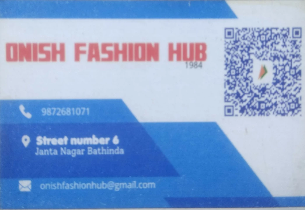 Visiting card store images of Onish Fashion Hub