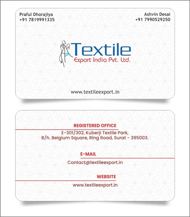 Visiting card store images of Textile export India pvt ltd
