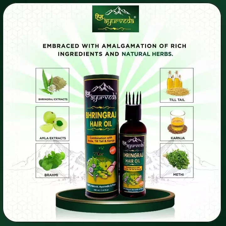 HIM AYURVEDA BRINGHA HAIR OIL FOR CONTROL HAIR FALL,DANDRUFF AND HAIR GREYING uploaded by HIM AYURVEDA on 8/6/2022
