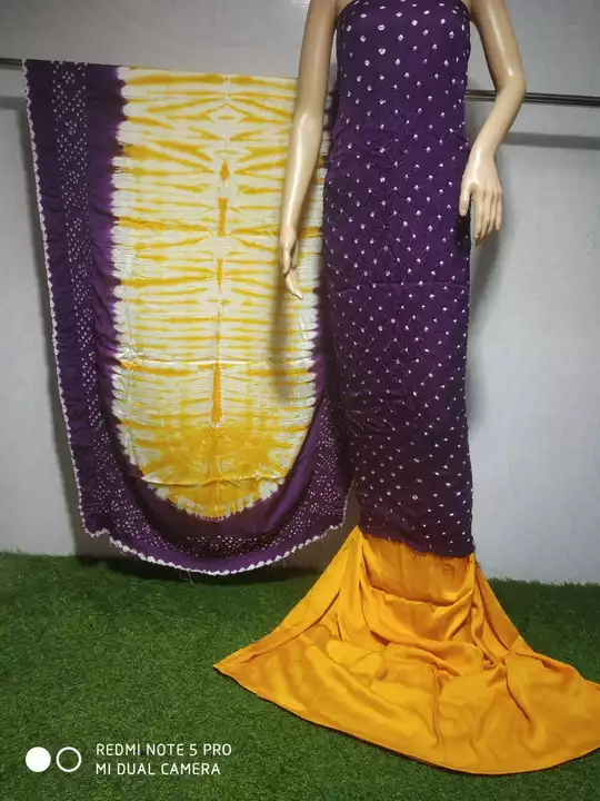 Modal silk bandhani with tei and dai suit
Top 2.40
Salvar 2.40
Dupatta 2.40
Rate.2350 uploaded by HEERADHYA ENTERPRISE on 8/6/2022