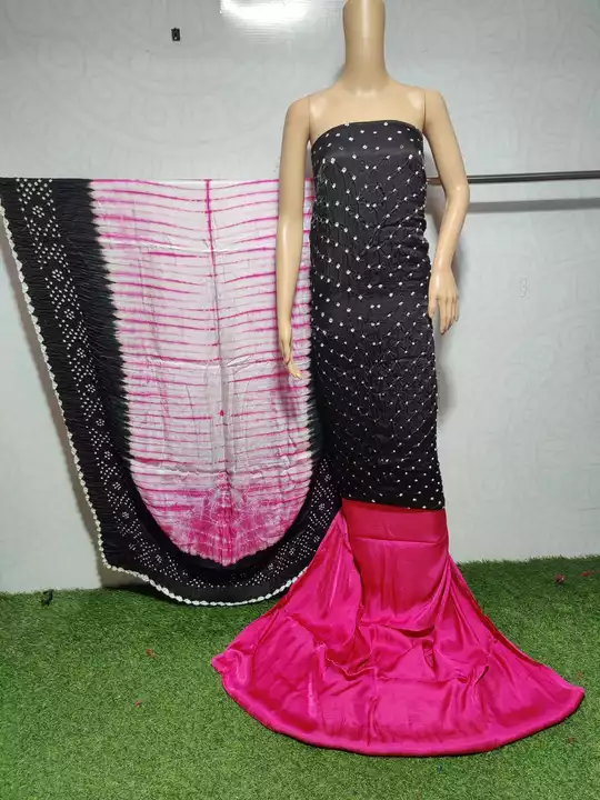 Modal silk bandhani with tei and dai suit
Top 2.40
Salvar 2.40
Dupatta 2.40
Rate.2350 uploaded by HEERADHYA ENTERPRISE on 8/6/2022