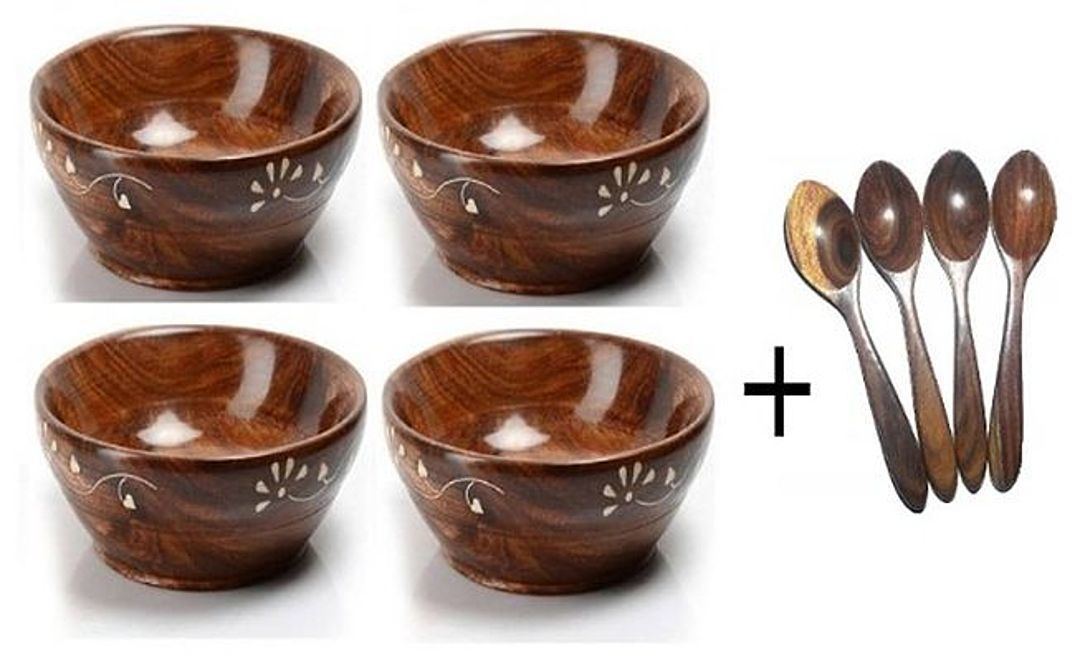 Wooden Handcrafted Bowl Set Of 4 With 4 spoon uploaded by business on 11/22/2020