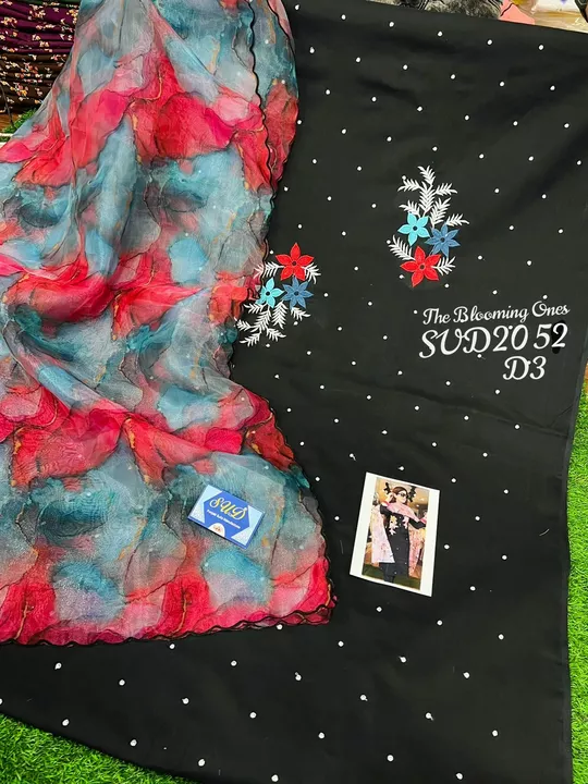 Post image Product id SUD2052*The Blooming Ones*♣️5 meter camric cotton with neck embroidery contrast with dupatta colour ♣️Dupatta organza digital print four side cutwork 
*Price 898 free ship*For detail see videoDispatch time 5 to 7 days