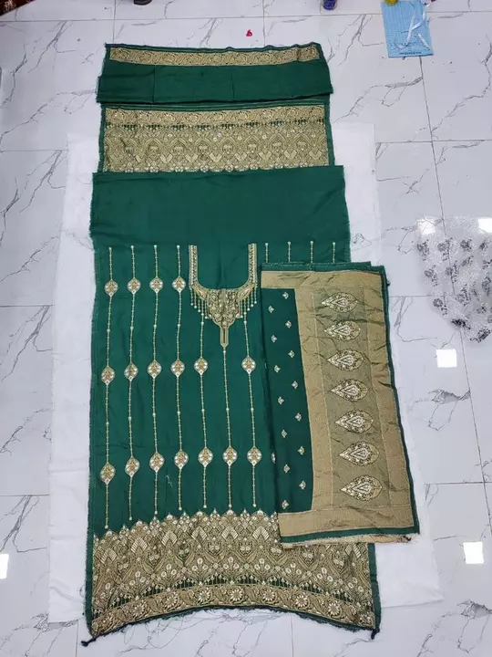 Top (Front + Back + Sleeves) & Dupatta Combo Viscose Pure Dola Suit uploaded by DevKripa Tex on 8/8/2022