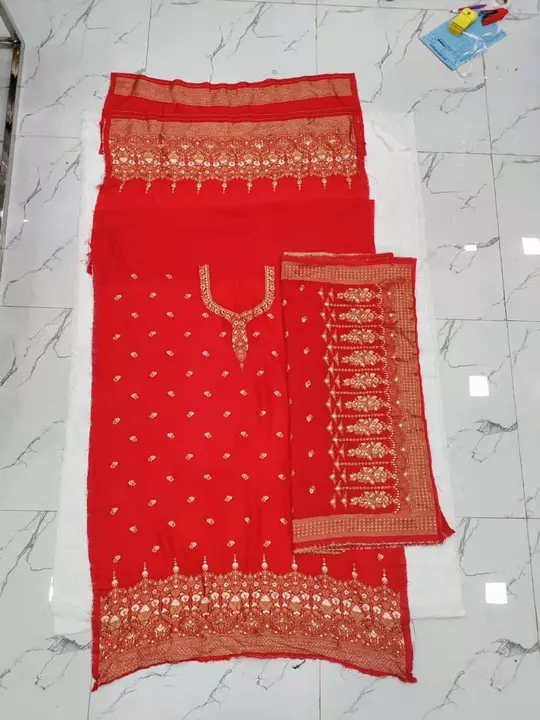 Top (Front + Back + Sleeves) & Dupatta Combo Viscose Pure Dola Suit uploaded by DevKripa Tex on 8/8/2022