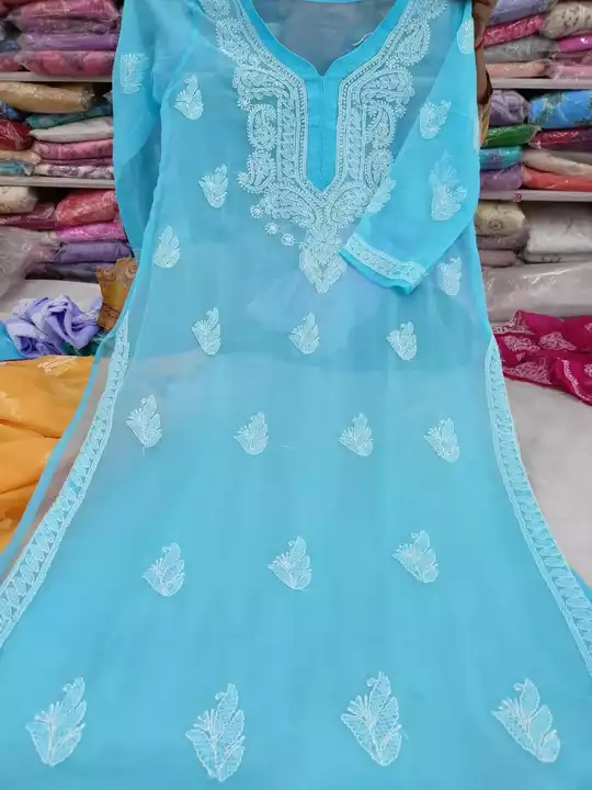 Chikankari viscose Georgette heavy embroidery long  kurti  uploaded by Aneeka Fashion's  on 8/8/2022