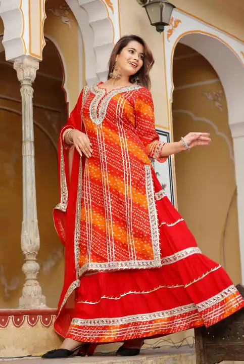Bandhej Design Kurti with Skirt And Duppata  uploaded by Morvi Retail Pvt. Ltd. on 8/8/2022