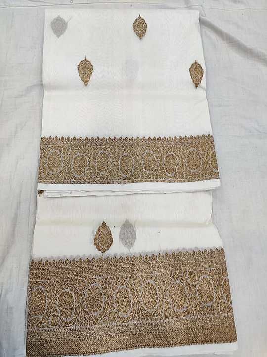 100% pure kora organza handloom banarsi saree with allover original antique zari uploaded by business on 11/22/2020