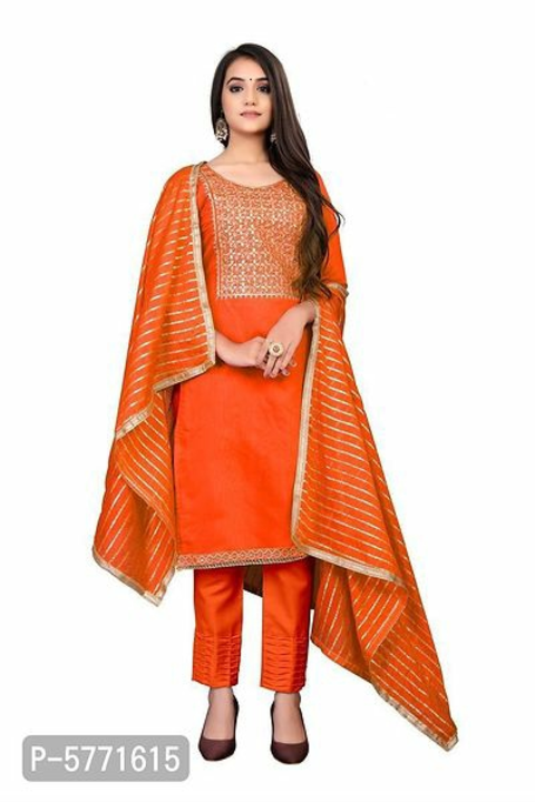 Trendy Grey Hand Work With Dupatta Modal Chanderi Dress Material uploaded by Kunj Enterprise on 8/8/2022