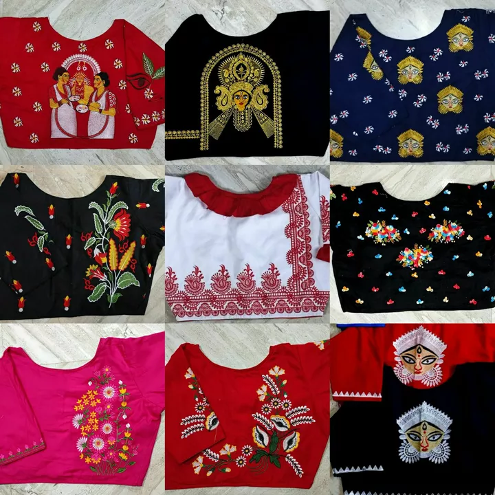 Durga Puja Embroidery Blouses Wholesale Supply uploaded by Bananicraft Textiles on 8/8/2022