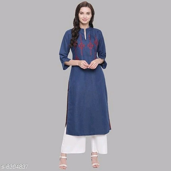 Post image Checkout this hot &amp; latest Kurtis &amp; Kurtas
Stylish Denim  Embroidered Straight Fit  Kurta
Fabric: Denim
Sleeve Length: Three-Quarter Sleeves
Pattern: Embroidered
Combo of: Single
Sizes:
S (Bust Size: 36 in, Size Length: 46 in) 
XL (Bust Size: 42 in, Size Length: 46 in) 
4XL (Bust Size: 48 in, Size Length: 46 in) 
5XL (Bust Size: 50 in, Size Length: 46 in) 
L (Bust Size: 40 in, Size Length: 46 in) 
XXXL (Bust Size: 46 in, Size Length: 46 in) 
M (Bust Size: 38 in, Size Length: 46 in) 
XXL (Bust Size: 44 in, Size Length: 46 in)
Sizes Available - S, M, L, XL, XXL, XXXL, 4XL, 5XL
*Proof of Safe Delivery! Click to know on Safety Standards of Delivery Partners- https://bit.ly/30lPKZF