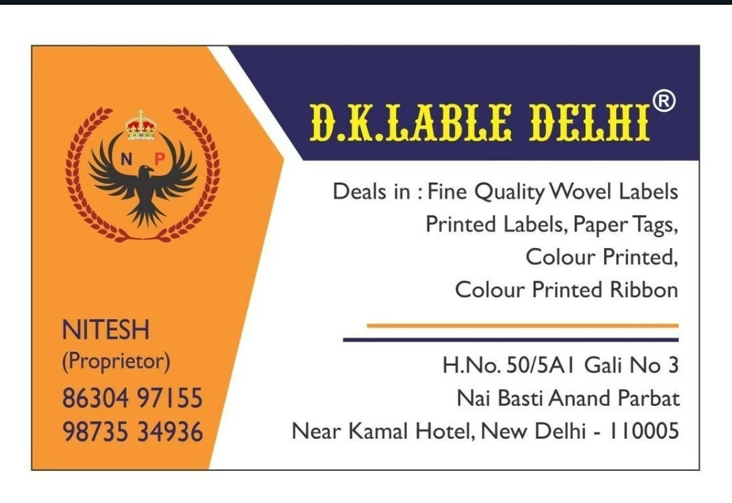 Visiting card store images of DK LABEL DELHI