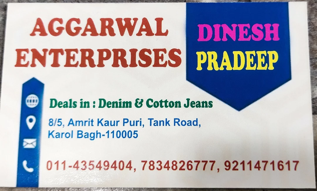 Visiting card store images of Aggarwal enterprises