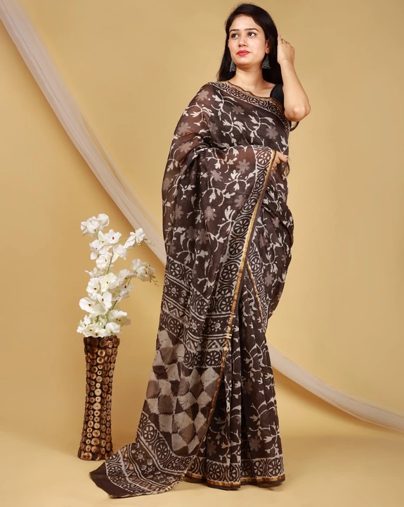 Exclusive hand blocked printed Chanderi silk saree with Blouse pcs uploaded by Grandeur India Inc. on 8/9/2022