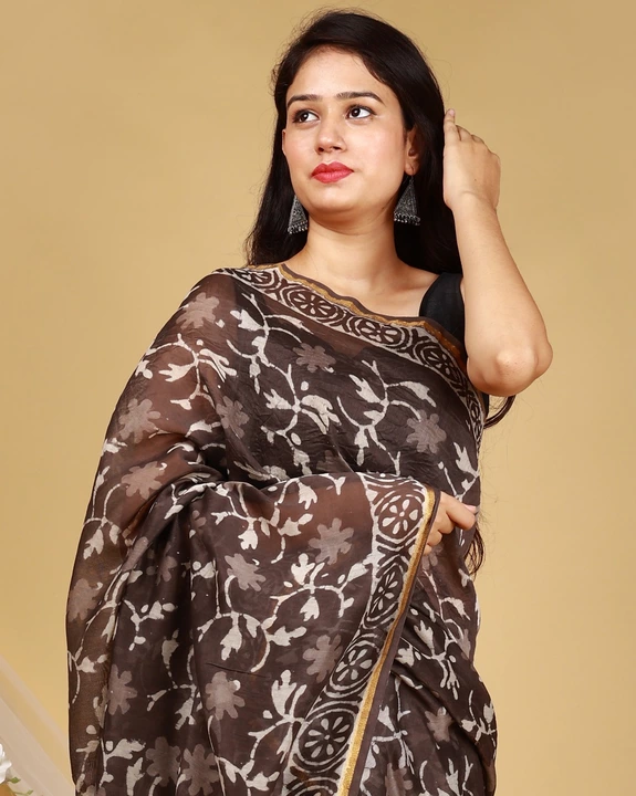 Exclusive hand blocked printed Chanderi silk saree with Blouse pcs uploaded by Grandeur India Inc. on 8/9/2022