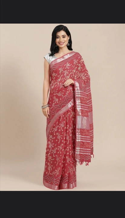 Cotton linen hand pribt saree uploaded by business on 8/9/2022