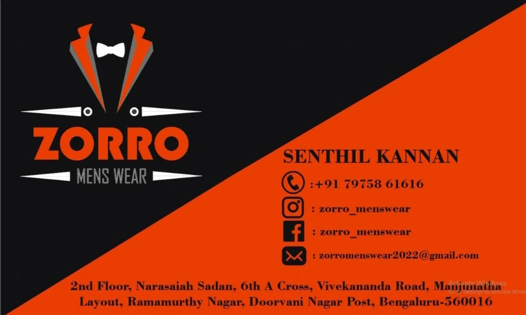 Visiting card store images of ZORRO MENS WEAR