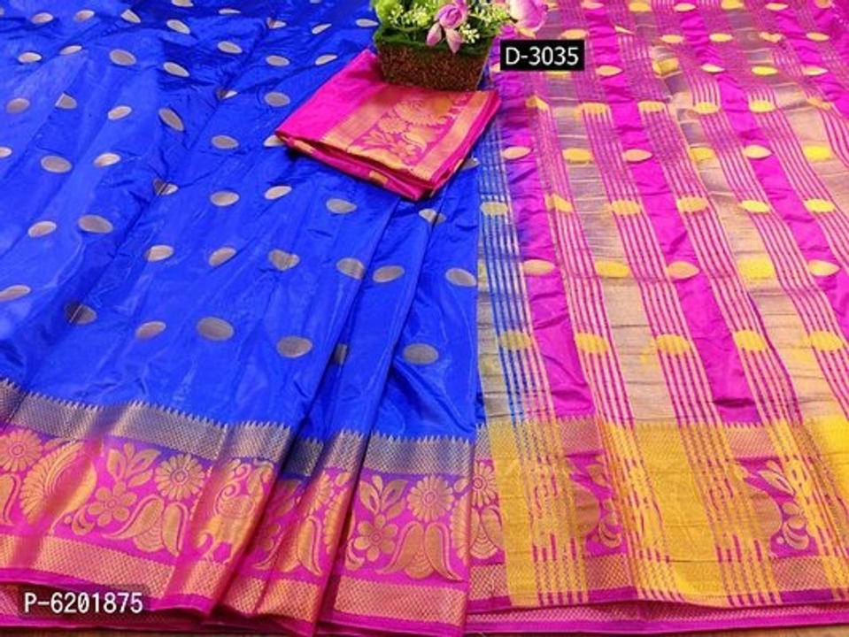 Post image Silk Blend Jacquard Kanjeevaram Sarees with Blouse piece
Silk Blend Jacquard Kanjeevaram Sarees with Blouse piece
*Fabric*: Silk Blend Type*: Saree with Blouse piece Style*: Jacquard Design Type*: Kanjeevaram Saree Length*: 5.6 (in metres) Blouse Length*: 0.8 (in metres) Free &amp;amp; Easy Returns, No questions asked
*Returns*:  Within 7 days of delivery. No questions asked
⚡⚡ Hurry, 6 units available only 


Hi, check out this collection available at best price for you.💰💰 If you want to buy any product, message me