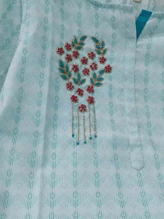 Product: *Straight Kurti*
Fabric : Mentioned in image Length : Length 45"
Work : *Hand Work/ Gota an uploaded by business on 8/10/2022