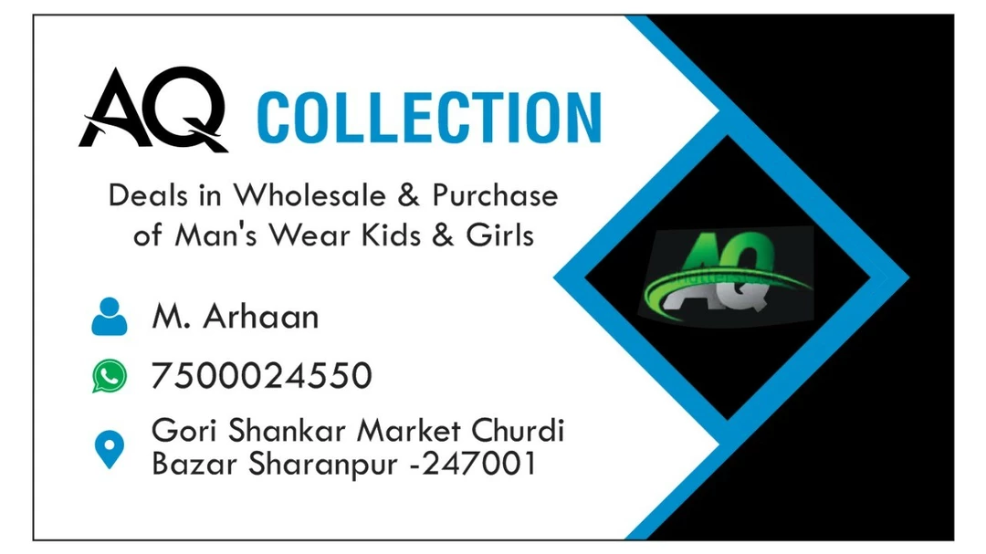 Visiting card store images of AQ collection