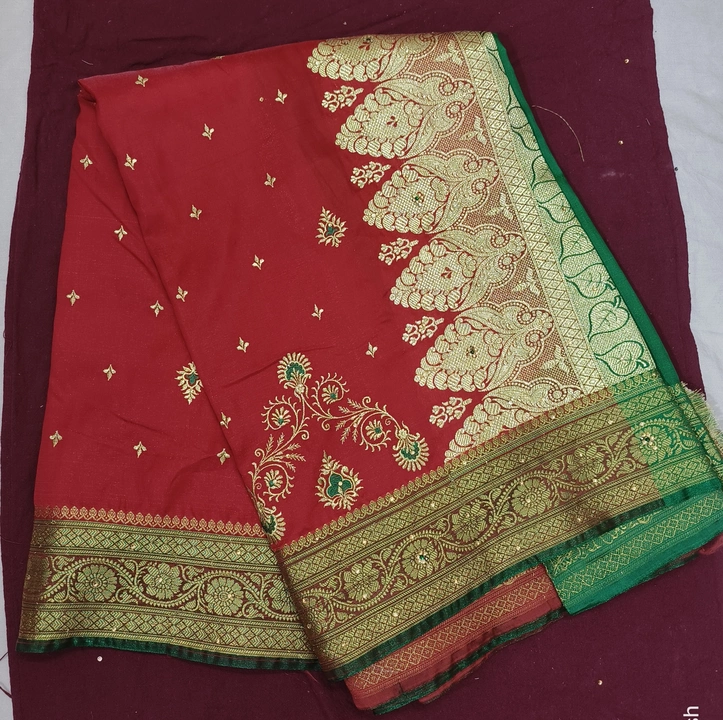 Banarasi satin laccha embroidery saree  uploaded by business on 8/10/2022