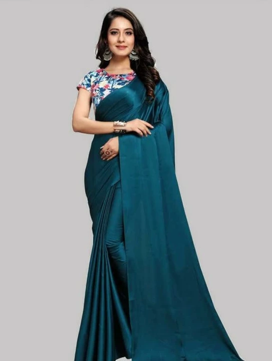 Heavy Satin Silk Plain Saree With Art Silk Digital Printed Blouse uploaded by business on 8/11/2022