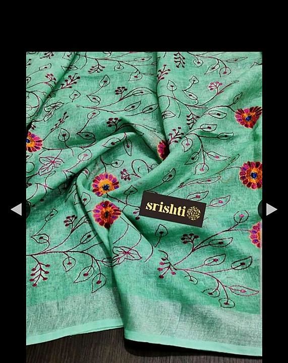 Pure linen embroidery work sarees uploaded by business on 11/23/2020