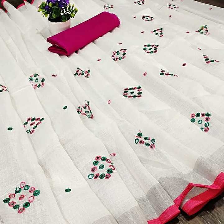 Semi linen embroidery saree.
 uploaded by business on 11/23/2020