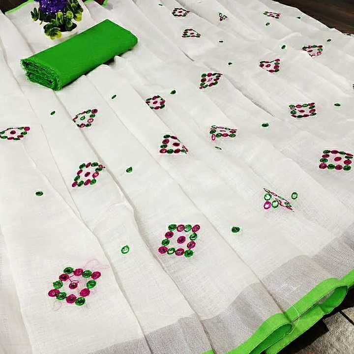 Linen embroidery saree.
 uploaded by business on 11/23/2020