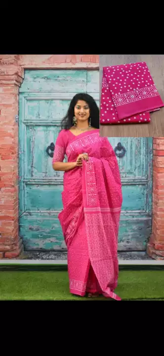 Hand block printed cotton mulmul saree with blouse piece  uploaded by business on 8/12/2022