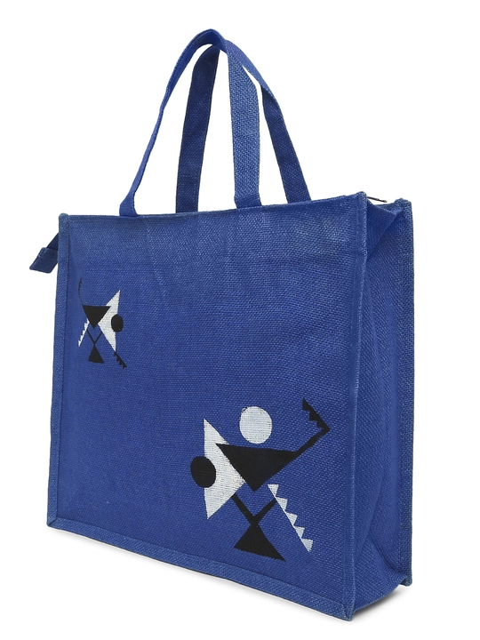 Product image of Warli Jute Shopping Bag (Blue) , price: Rs. 399, ID: warli-jute-shopping-bag-blue-a030ede7