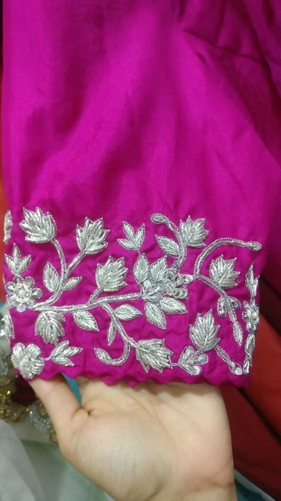 Plan silk Rani pink blouse with jardoji silver work uploaded by Archana's creations on 8/13/2022
