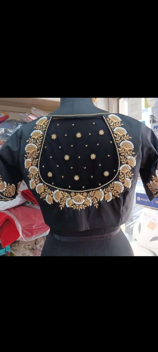 Black plan Blouse with moti & Golden work  uploaded by business on 8/13/2022