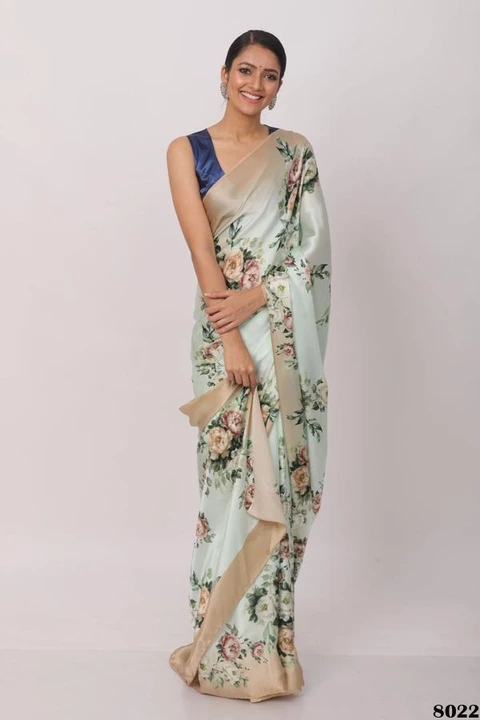 Sea Green Pure Japan Satin Digital Printed Saree with Blouse uploaded by business on 8/13/2022
