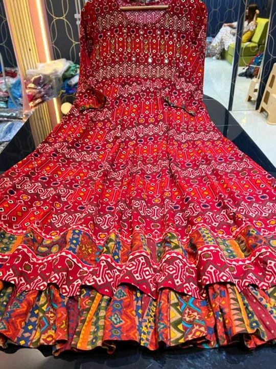Post image **.  2436**.   PREMIUM COLLECTION**.   Rayon ANARKALI Gown*         Fabric Description *Gown* Beautiful Rayon Fabric Flairy Gown Having Beautiful Print And Highlighted With Beautiful handwork*Best Pure quality Fabric *
*Length* :48 inchs *Size* : 38-40-42-44
*Rate: 1275(Ship free
     **  READY TO DISPATCH **
Pls dont compare rate with market itz pure fabric premium quality product