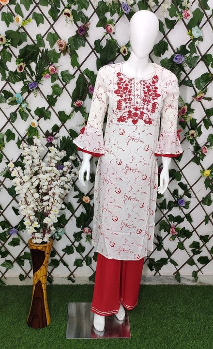 Rayon Embroidery wrok kurti and Palazzo set uploaded by Trefa Products on 8/13/2022