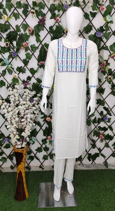 Rayon Embroidery wrok kurti and pant set uploaded by business on 8/13/2022