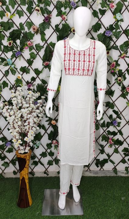 Rayon Embroidery wrok kurti and pant set uploaded by Trefa Products on 8/13/2022