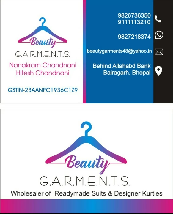 Visiting card store images of Beauty garments