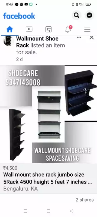 Post image Wall mount shoe Rack 
Space saving
